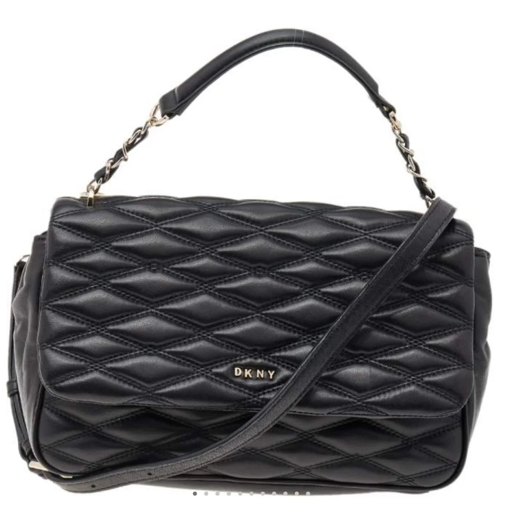 SOLD DKNY Black Diamond Quilted Lamb Leather Lara Top Handle Bag - Picture 3 of 7